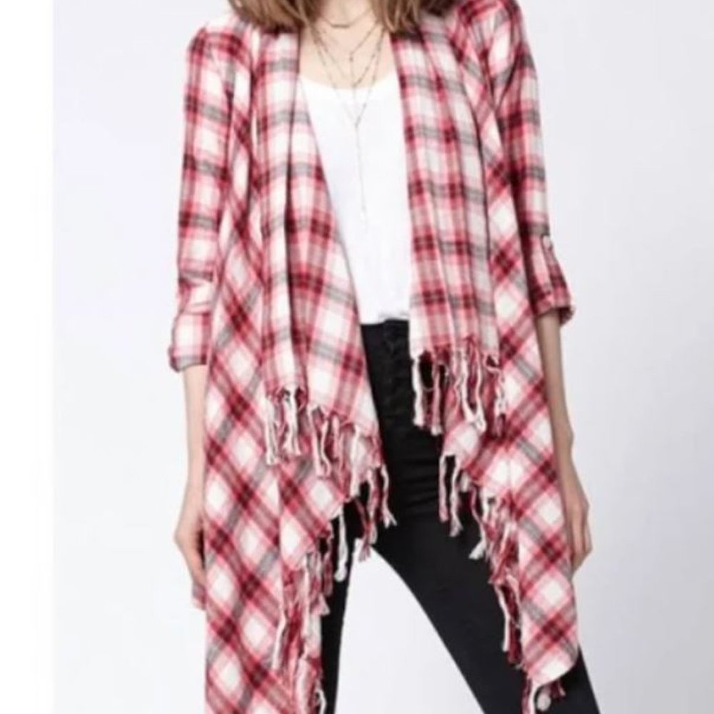 Billabong Tops | Billabong Fringe Flannel Maroon Small | Color: Brown/Pink